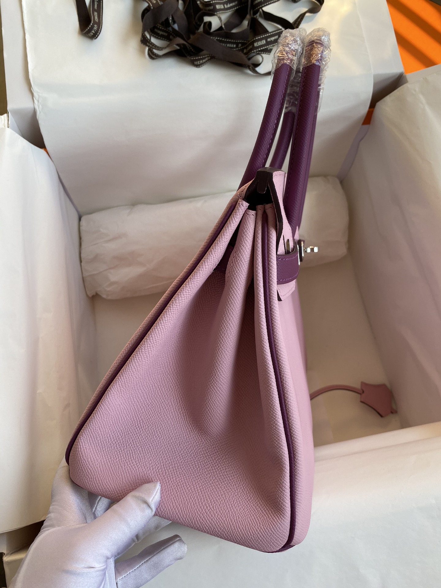 Hermes Birkin 30CM Epsom Leather Handbag Mauve Sylvestre